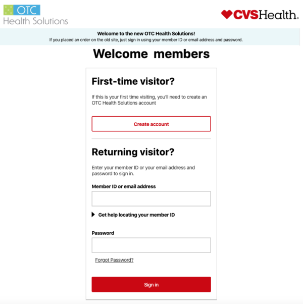 Myorder OTCHS CVS Login Page http