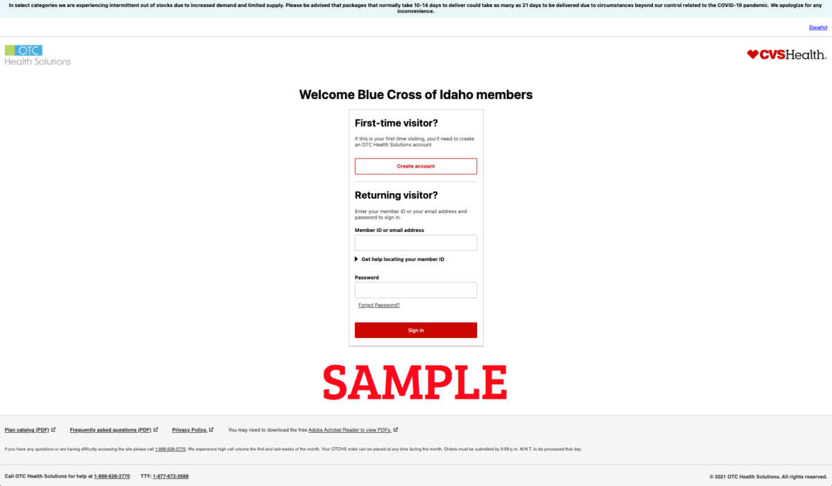 Blue Cross of Idaho OTC Login